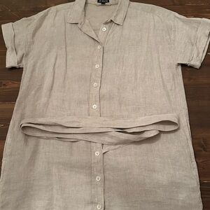 J. Crew Neutral Beige Short-Sleeve Linen Button-Down Shirt